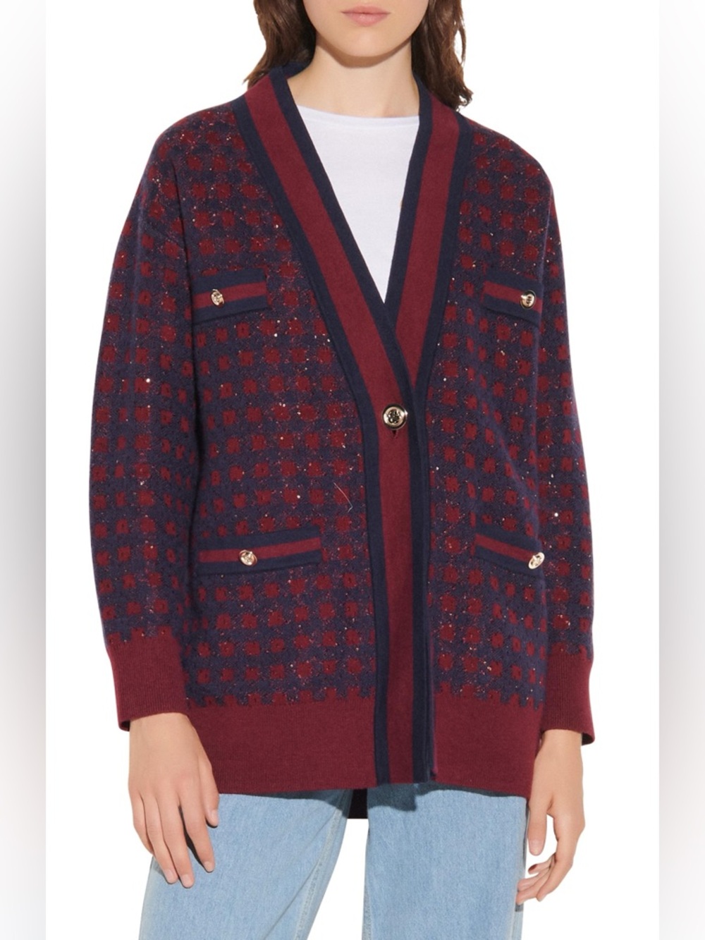 SANDRO Checked Cardigan With Sequins size 2